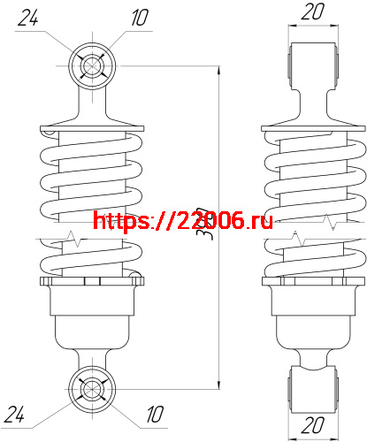 Амортизатор зад. L-390, D1-24, d1-10, Н1-20, D2-24, d2-10, Н2-20 TRAMP фото 2 Амортизатор зад. L-390, D1-24, d1-10, Н1-20, D2-24, d2-10, Н2-20 TRAMP фото 2