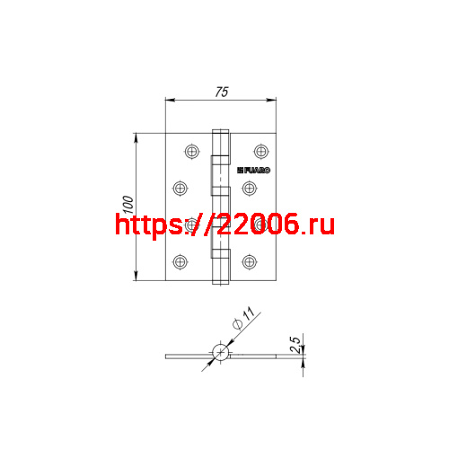 Петля Fuaro (Фуаро) универсальная IN4400U SSC (4BB 100x75x2,5) сатинированный хром фото 2