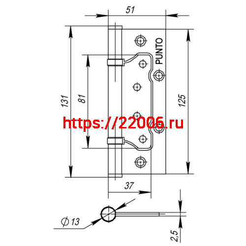 Петля Punto (Пунто) универсальная без врезки IN5200W-HD SB (200-2B/HD 125x2,5) мат. золото фото 3