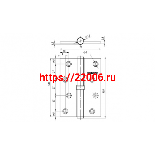 Петля Punto (Пунто) съемная IN4100SR SB правая (113-4 100х70х2.5) мат.золото фото 3