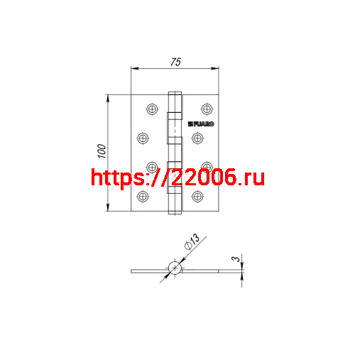 Петля Fuaro (Фуаро) универсальная HEAVY IN4400U AB (бронза) 100х75х3 мм фото 3
