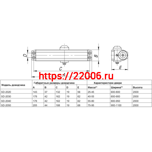 Доводчик Punto (Пунто) дверной SDC2040 BL 55-80 кг (черный) фото 3