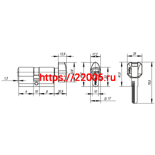 Цилиндровый Punto (Пунто) механизм (Z402/80) Z4002Knob80(30+10+40) с вертушкой PB латунь фото 3