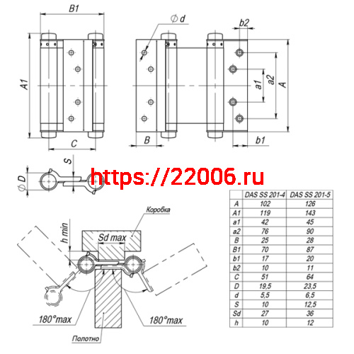 Петля Armadillo (Армадилло) пружинная двусторонняя BH470SS (100*70*1.5) CP (DAS SS 201-4") хром фото 2