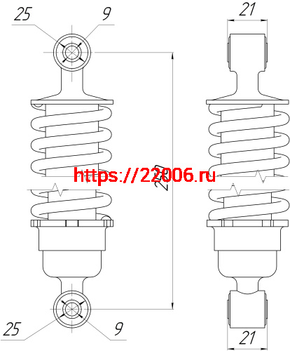 Амортизатор зад. L-250, D1-25, d1-9, Н1-21, D2-25, d2-9, Н2-21 хром BUG, BEETLE, DINGO фото 2 Амортизатор зад. L-250, D1-25, d1-9, Н1-21, D2-25, d2-9, Н2-21 хром BUG, BEETLE, DINGO фото 2